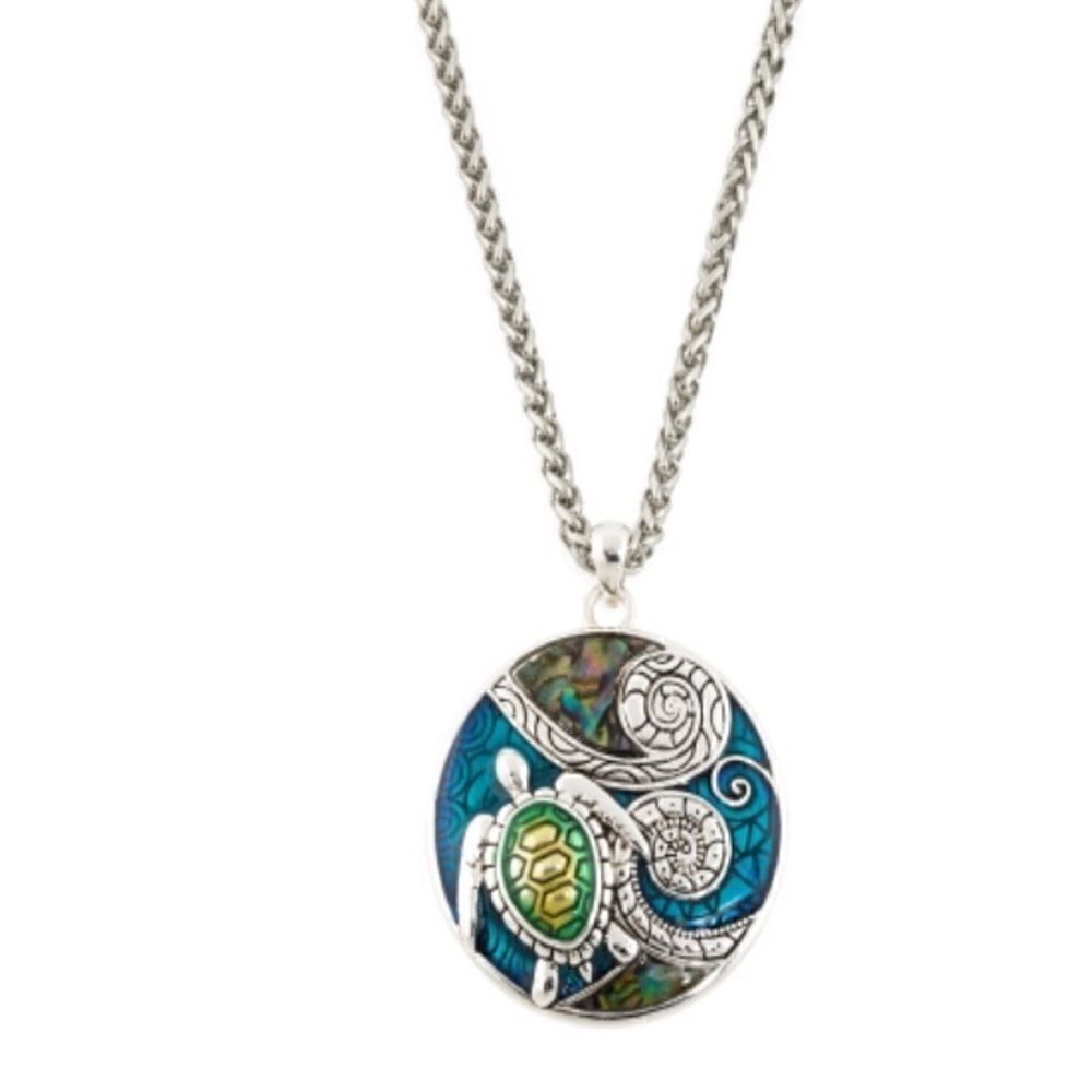 NWT Scroll and Vine Abalone Turtle 18" Necklace